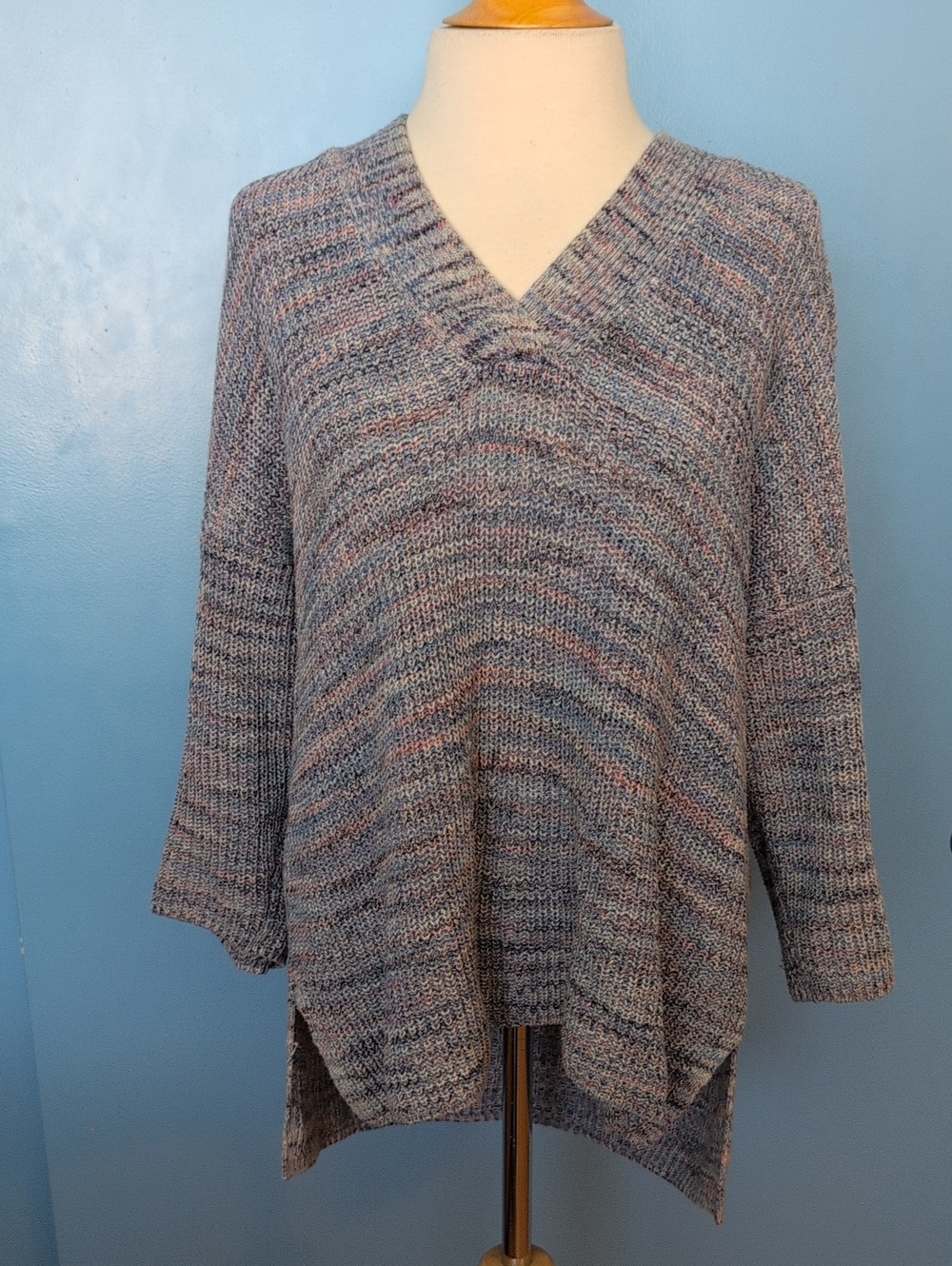 J. Jill Relaxed V-Neck Multicolor Knit Sweater - Women Size PM